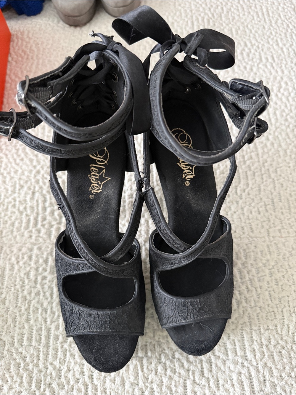 Pleaser Black Open-Toe Strappy Ankle-Tie Heels